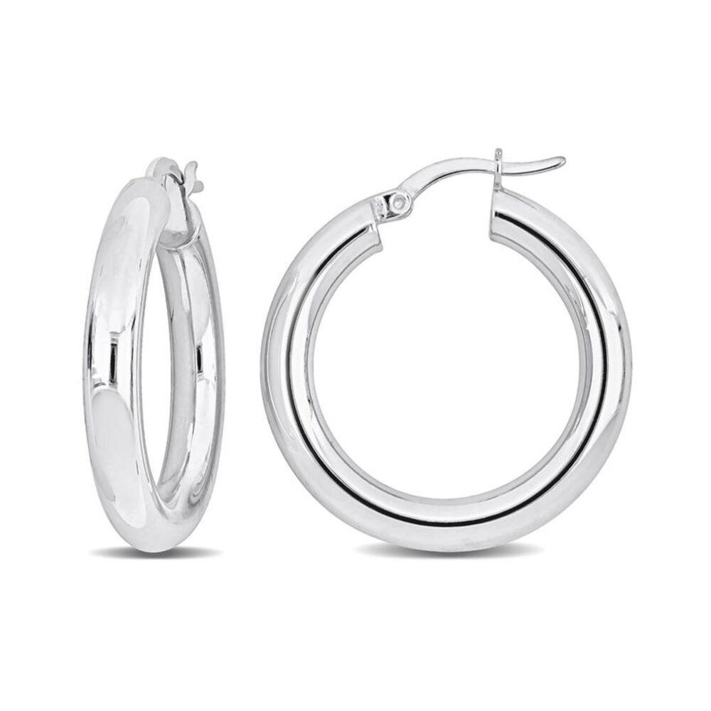 Sterling Silver Polished Round Hoop Earrings (1 1/5 Inch)